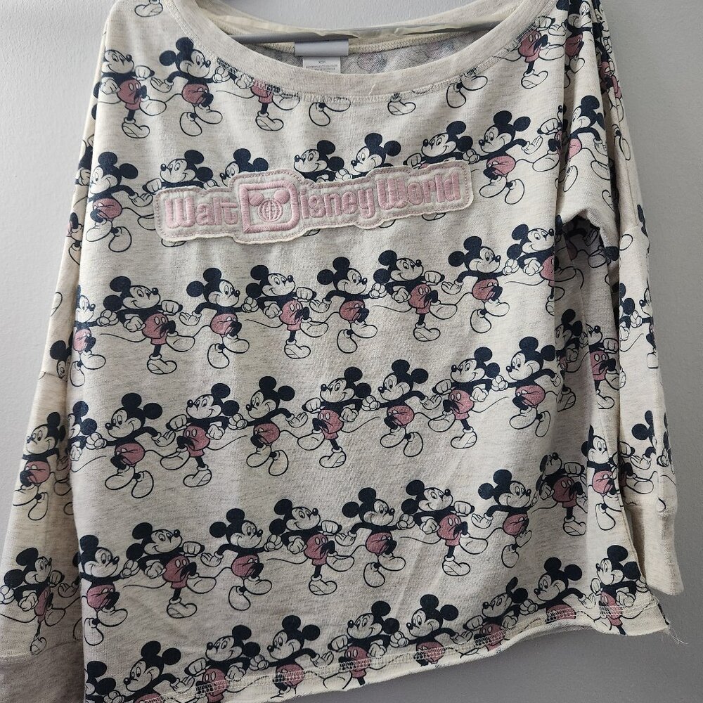 Vintage Style Disney World A-symmetrical off shoulder long sleeve shirt sz XS